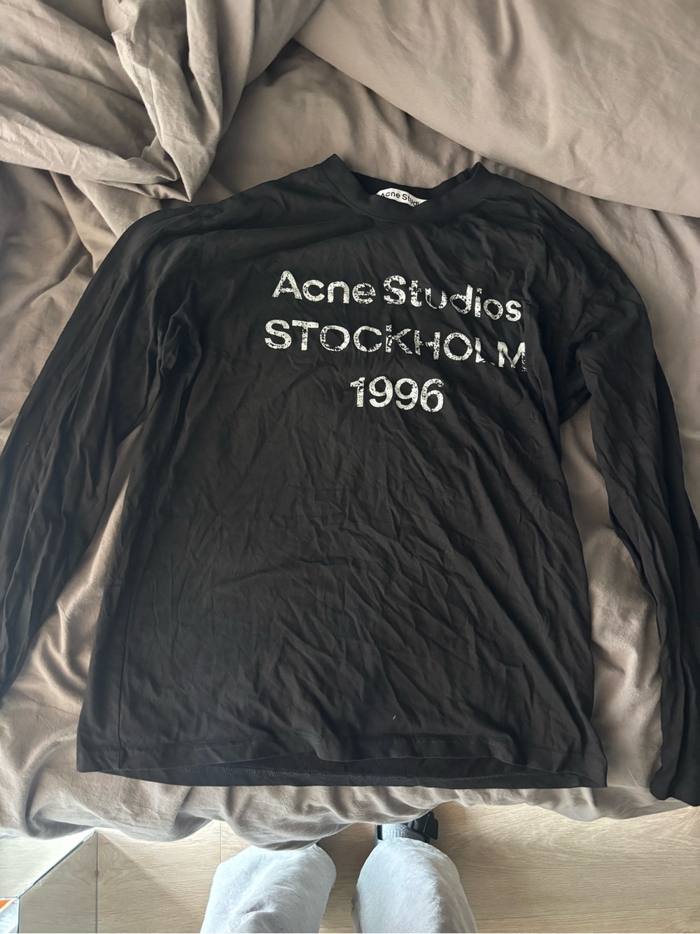 Acne Studios Black Long Sleeve Tee with White 'STOCKHOLM 1996' Print